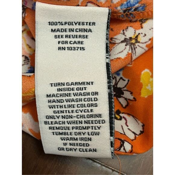 Nanette Lepore Pintuck Button Down orange print Blouse in size large - Picture 6 of 6